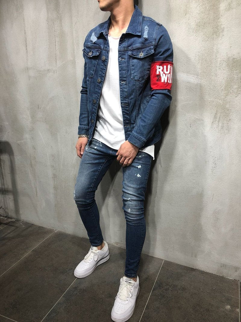 RED ARMBAND STREETWEAR DENIM JACKET 3787 - jameswhite001