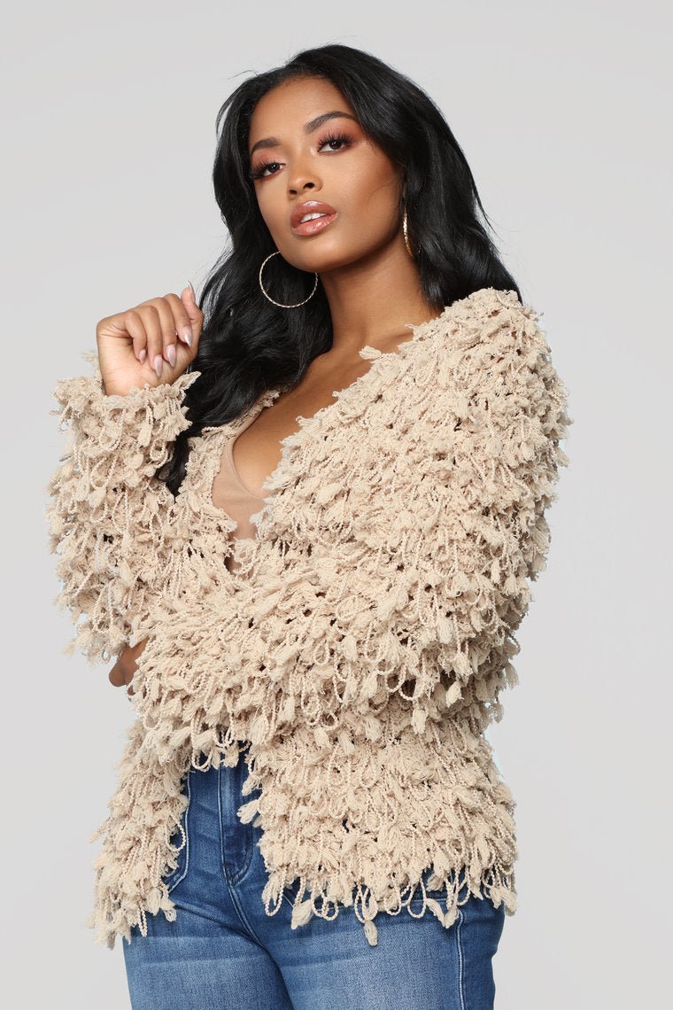 Regina Fringe Cardigan - Taupe - jameswhite001