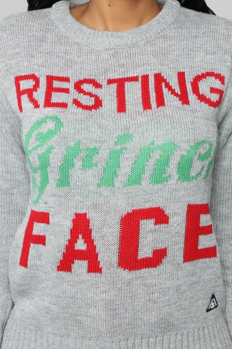 Resting Grinch Face Christmas Sweater - Grey - jameswhite001