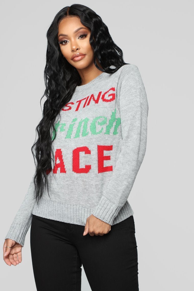 Resting Grinch Face Christmas Sweater - Grey - jameswhite001