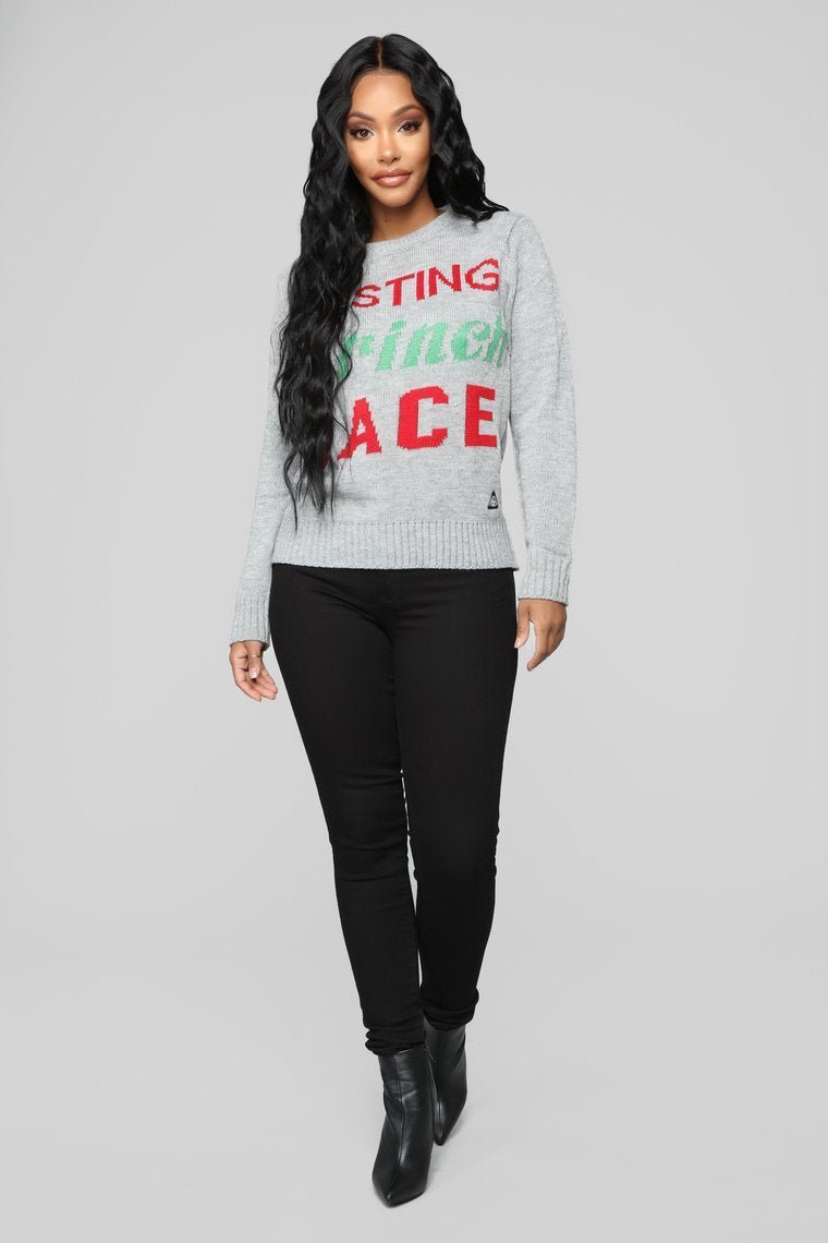 Resting Grinch Face Christmas Sweater - Grey - jameswhite001
