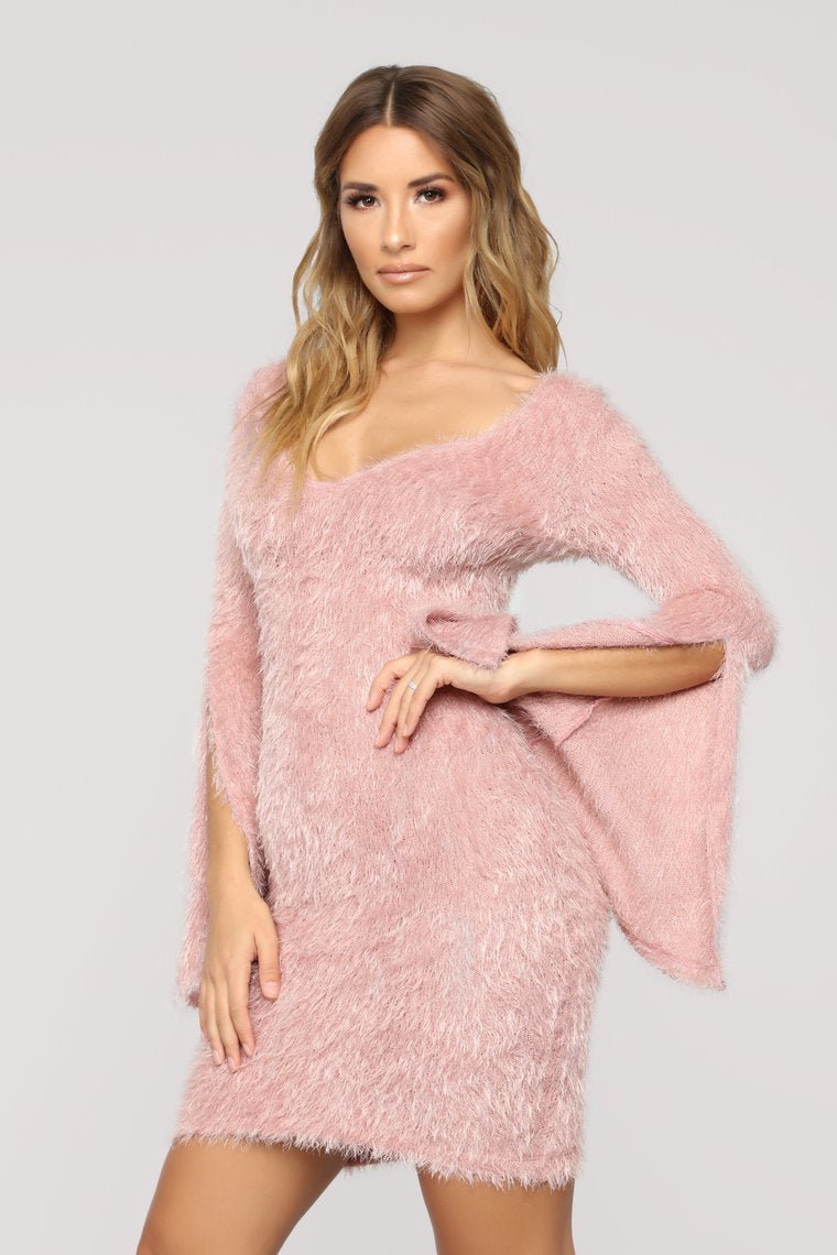 Ring My Bell Fuzzy Dress - Mauve - jameswhite001
