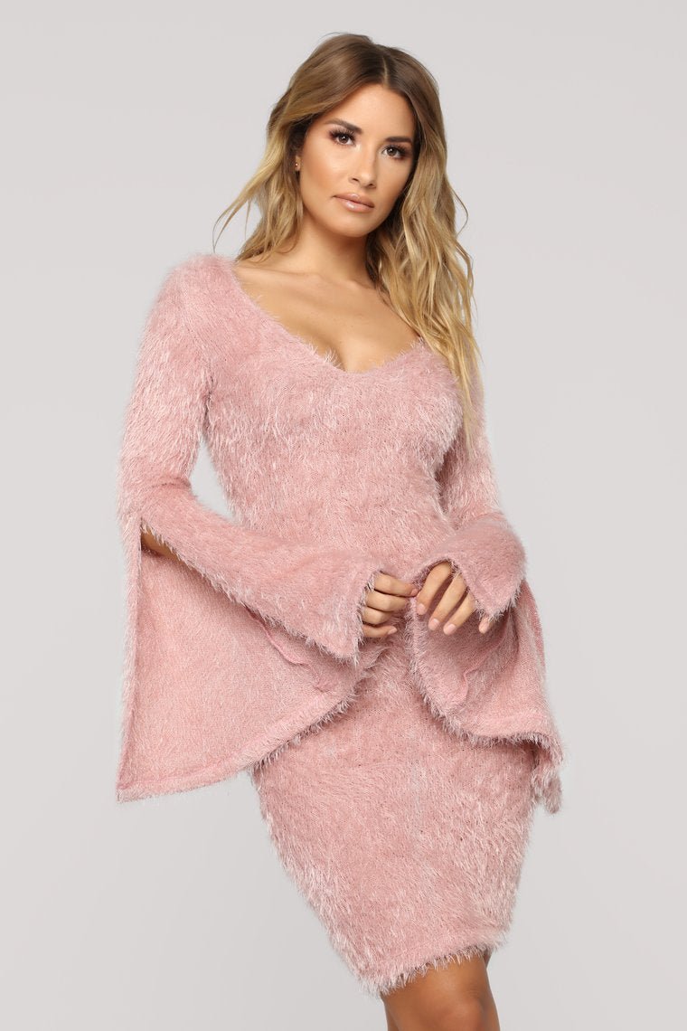 Ring My Bell Fuzzy Dress - Mauve - jameswhite001