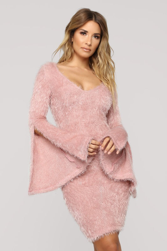 Ring My Bell Fuzzy Dress - Mauve - jameswhite001