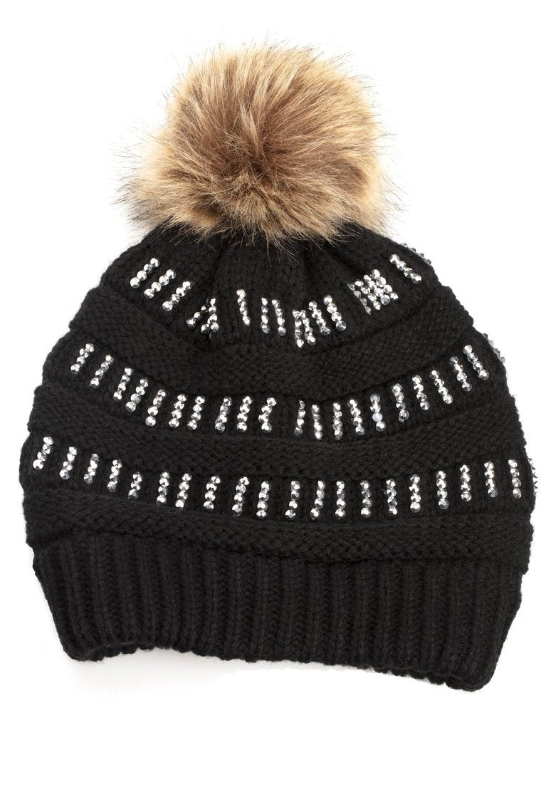 Rom Com Pom Pom Beanie - Black - jameswhite001