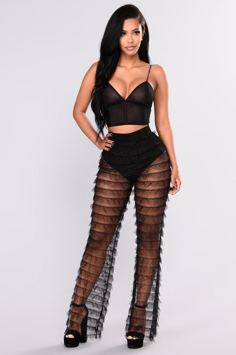 Roxanna Ruffle Pants - Black - jameswhite001