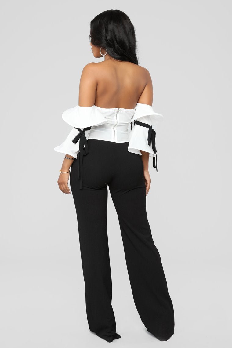Ruffle Affair Cold Shoulder Top - White - jameswhite001