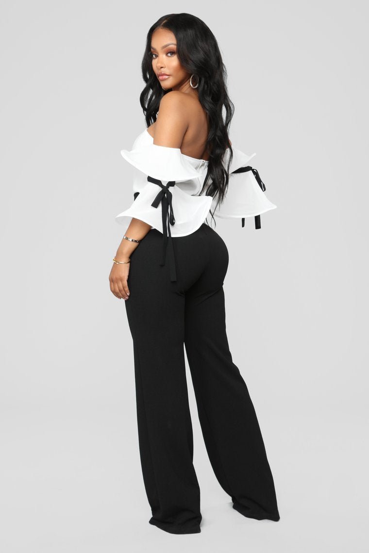 Ruffle Affair Cold Shoulder Top - White - jameswhite001