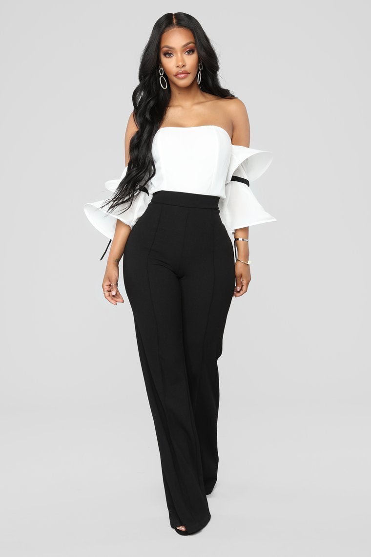 Ruffle Affair Cold Shoulder Top - White - jameswhite001