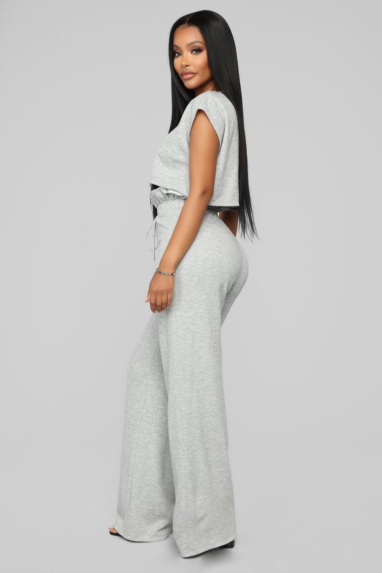 Ruffle Chillin Pant Set - Heather Grey - jameswhite001