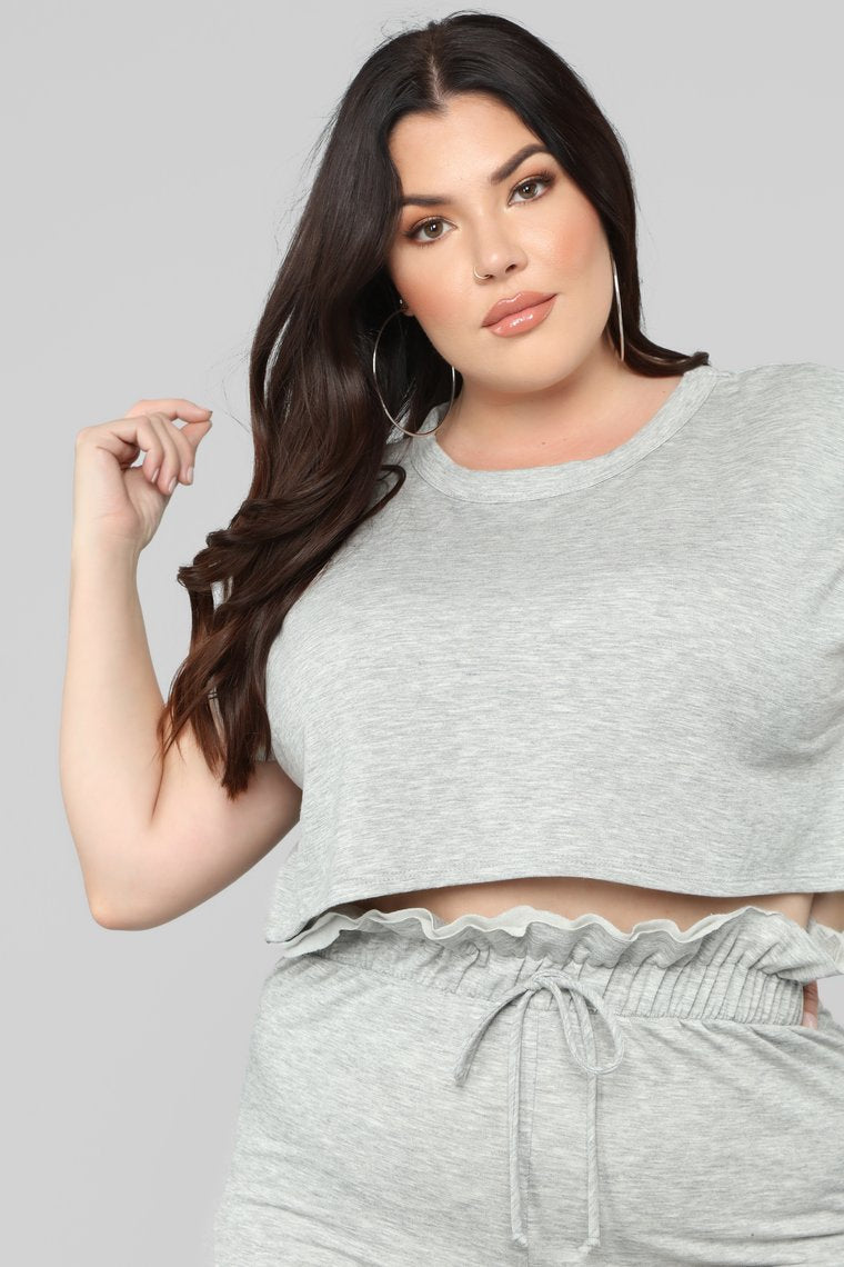 Ruffle Chillin Pant Set - Heather Grey - jameswhite001