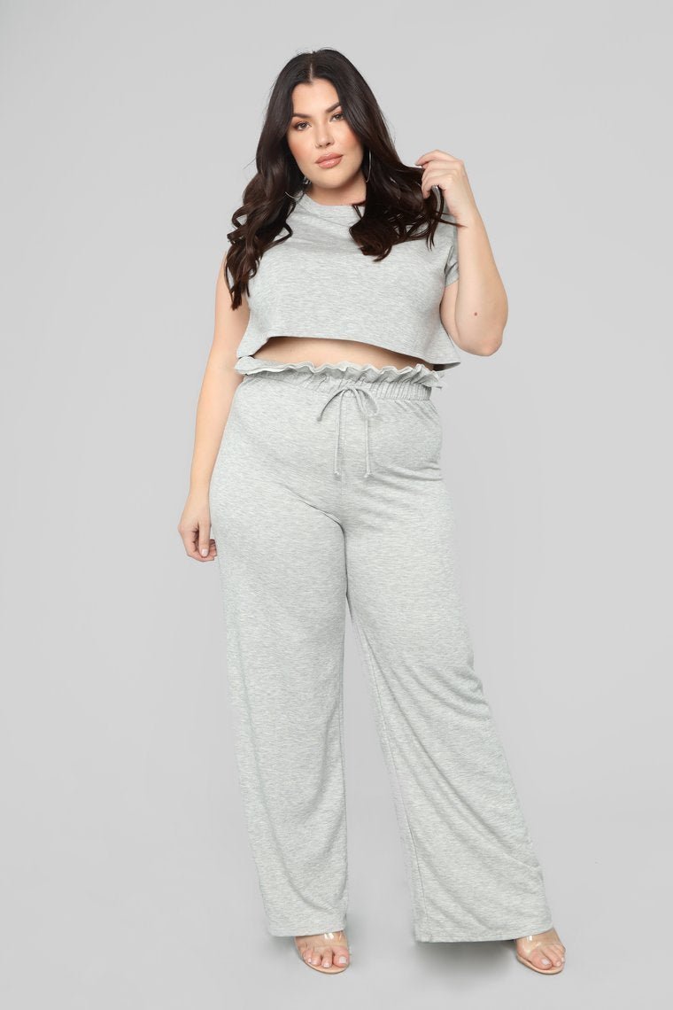 Ruffle Chillin Pant Set - Heather Grey - jameswhite001