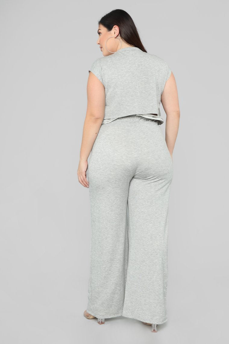 Ruffle Chillin Pant Set - Heather Grey - jameswhite001