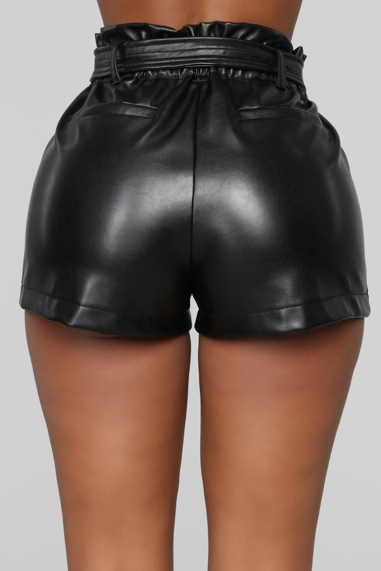 Run This Town Faux Leather Shorts - Black - jameswhite001