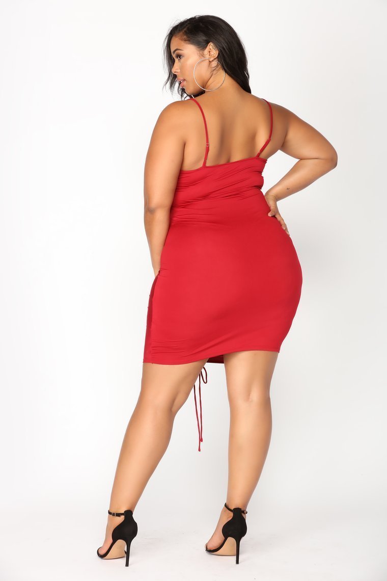 Shanghai Ruched Dress - Burgundy - jameswhite001
