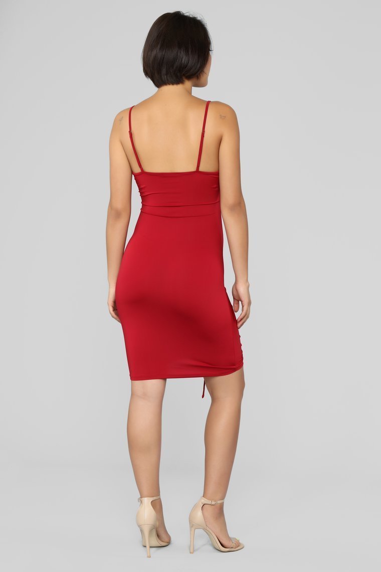 Shanghai Ruched Dress - Burgundy - jameswhite001