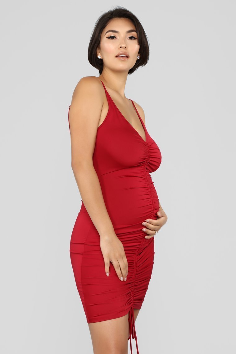 Shanghai Ruched Dress - Burgundy - jameswhite001