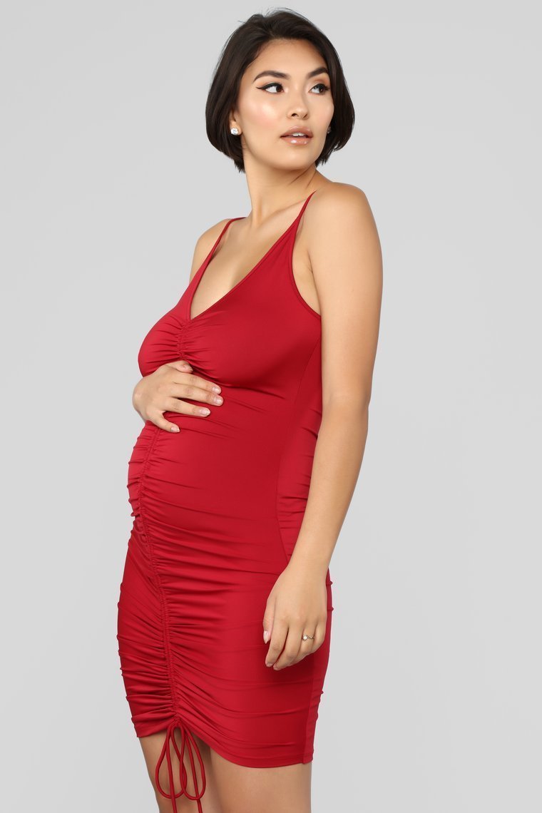 Shanghai Ruched Dress - Burgundy - jameswhite001