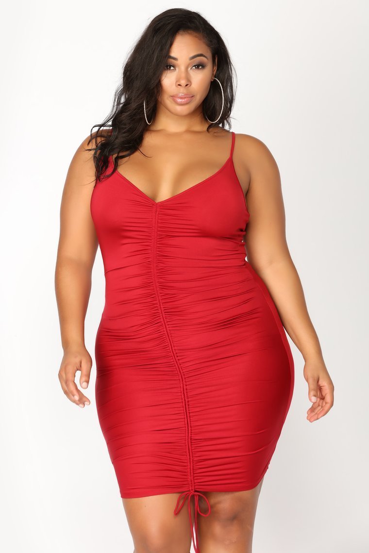 Shanghai Ruched Dress - Burgundy - jameswhite001
