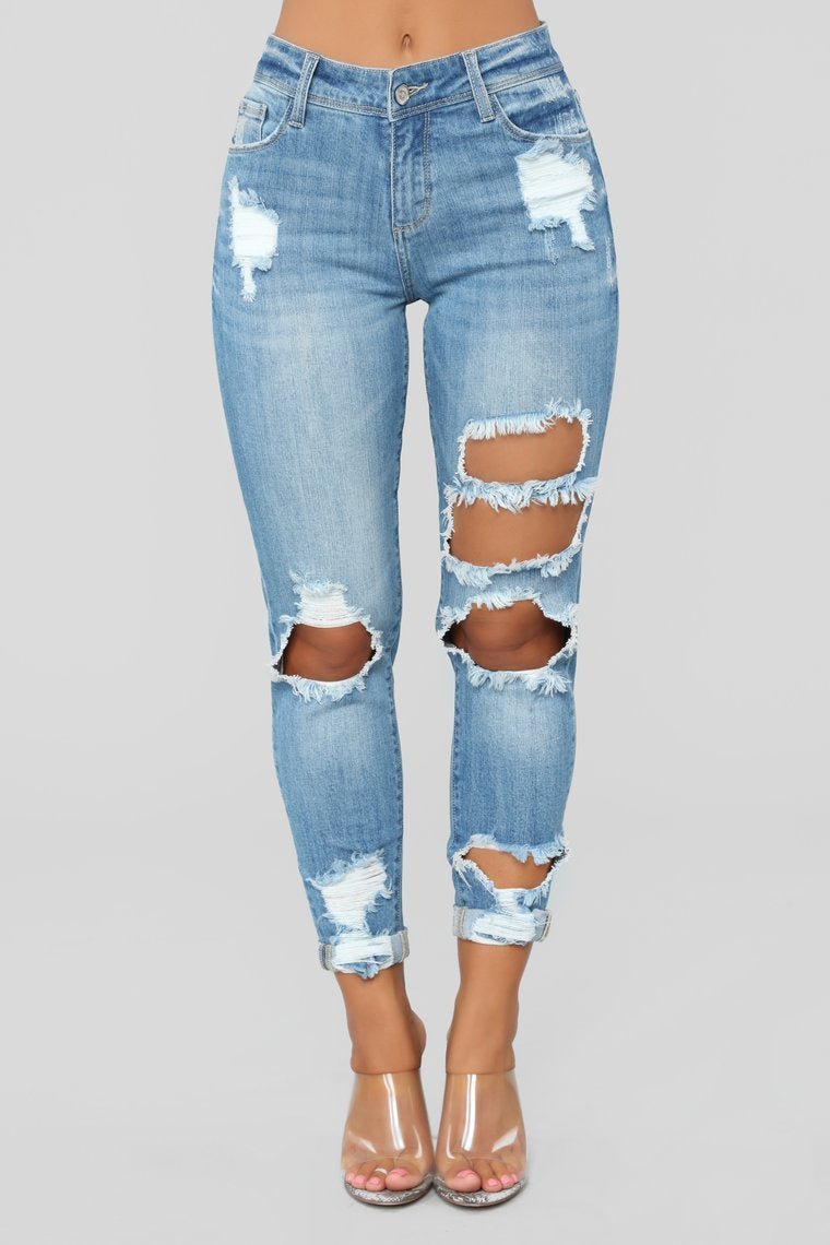 Shannon High Rise Distressed Jeans - Light Blue Wash - jameswhite001