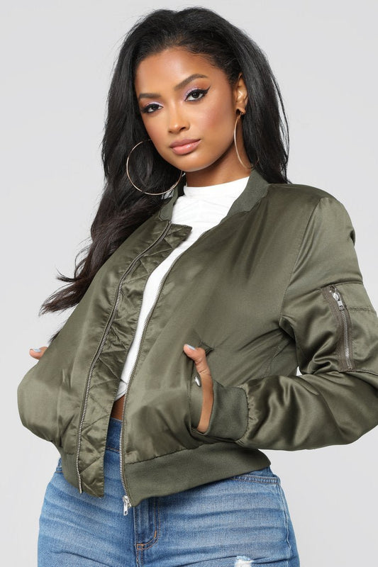 Shay Satin Bomber - Olive - jameswhite001