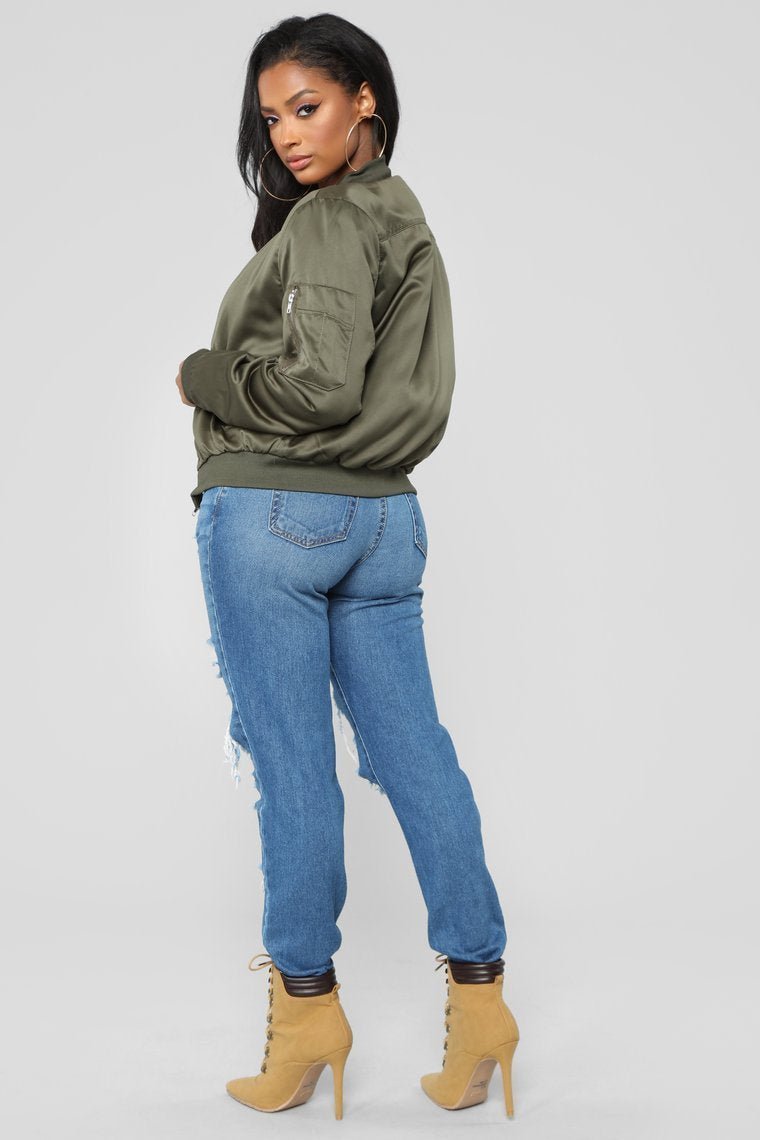 Shay Satin Bomber - Olive - jameswhite001