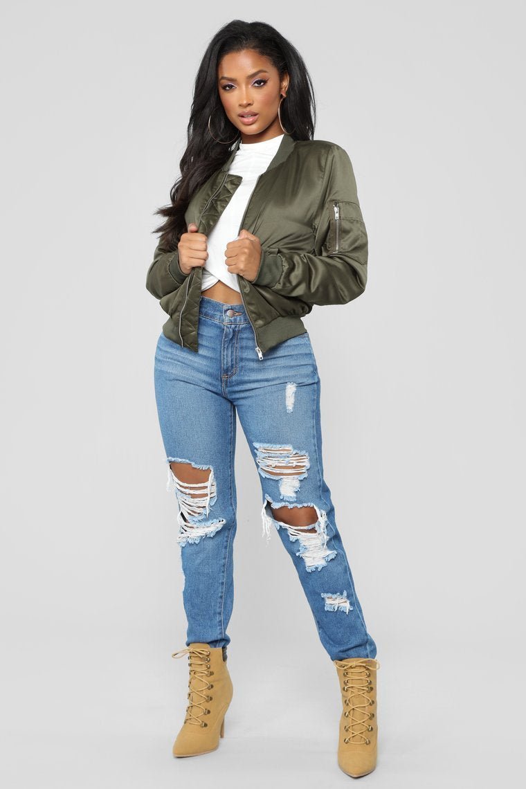 Shay Satin Bomber - Olive - jameswhite001