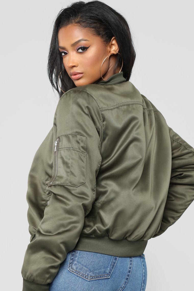 Shay Satin Bomber - Olive - jameswhite001