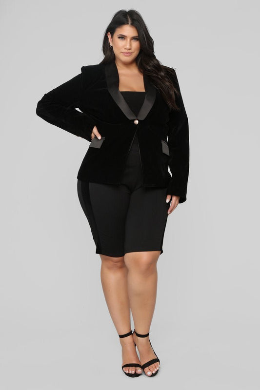 She Is Magic Velvet Biker Short Set - Black - jameswhite001