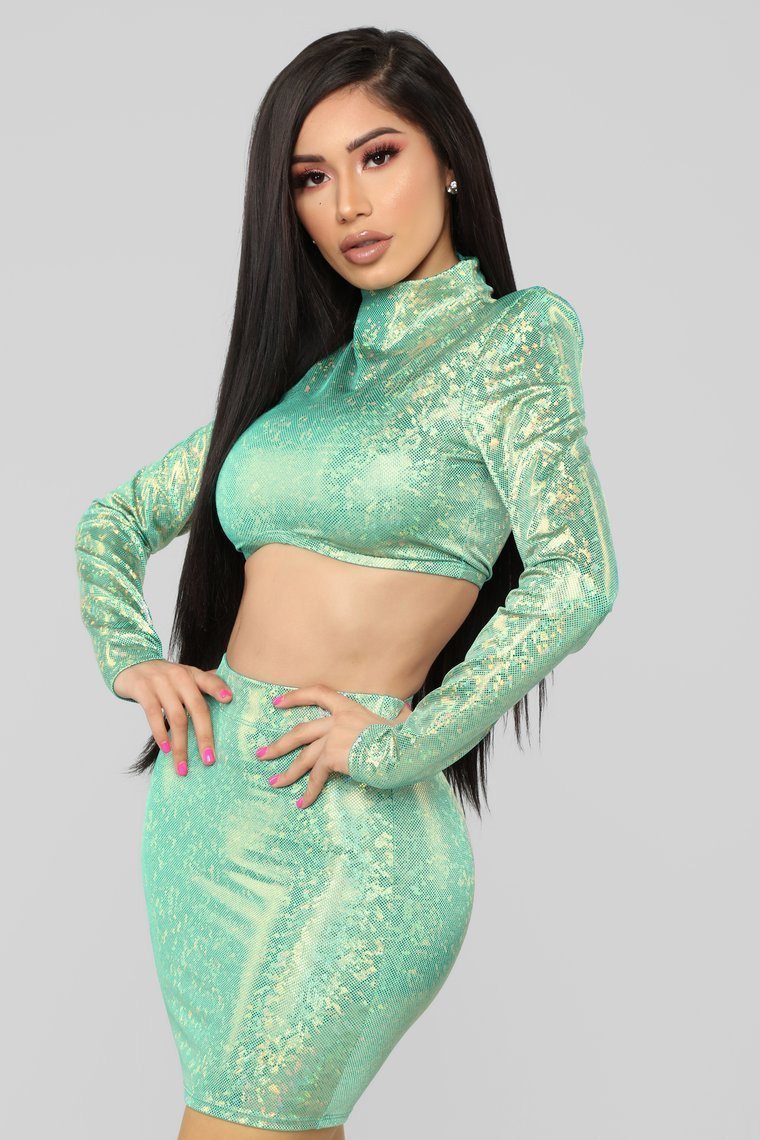 Shining Star Holographic Skirt Set - Jade/Combo - jameswhite001