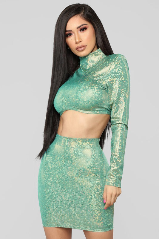 Shining Star Holographic Skirt Set - Jade/Combo - jameswhite001