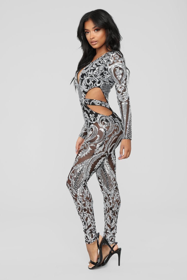 Show Stunna Sequin Jumpsuit - Black/Silver - jameswhite001
