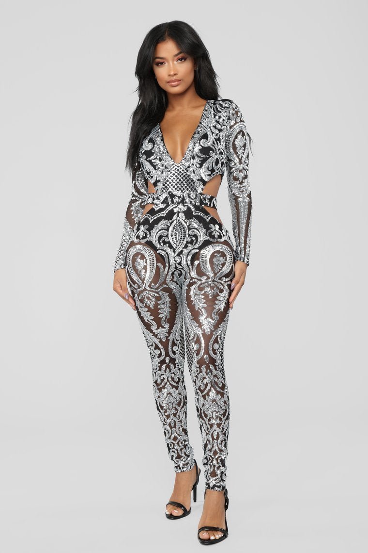 Show Stunna Sequin Jumpsuit - Black/Silver - jameswhite001