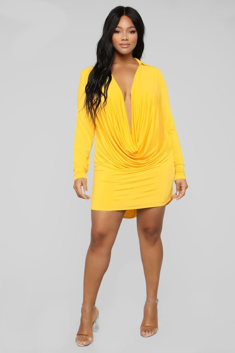 Slay The Night Cowl Neck Dress - Yellow - jameswhite001