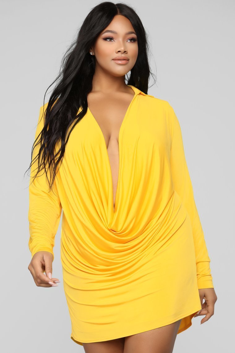 Slay The Night Cowl Neck Dress - Yellow - jameswhite001