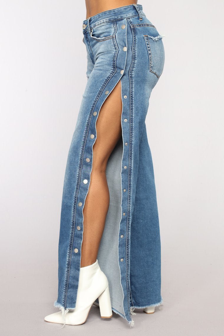 Snap Button Jeans - Medium Blue Wash - jameswhite001