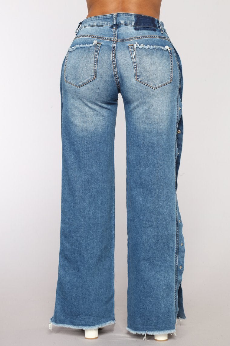 Snap Button Jeans - Medium Blue Wash - jameswhite001