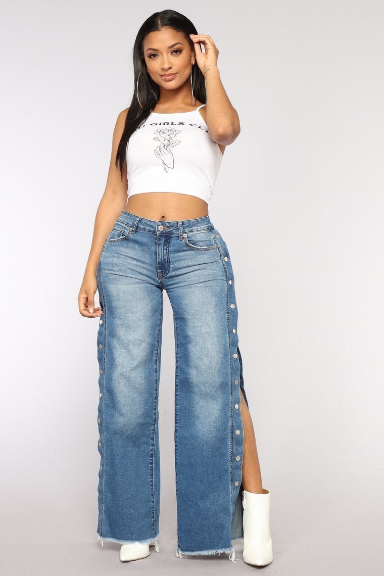 Snap Button Jeans - Medium Blue Wash - jameswhite001