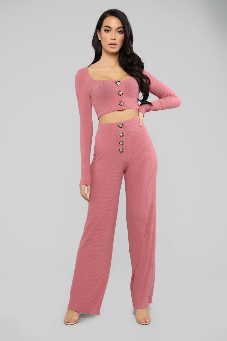 Snuggle Up To Me Pant Set - Mauve - jameswhite001