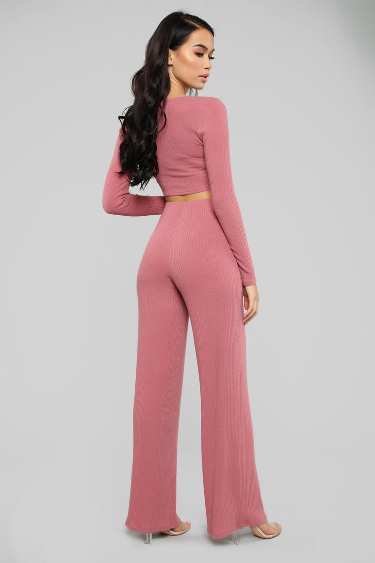 Snuggle Up To Me Pant Set - Mauve - jameswhite001