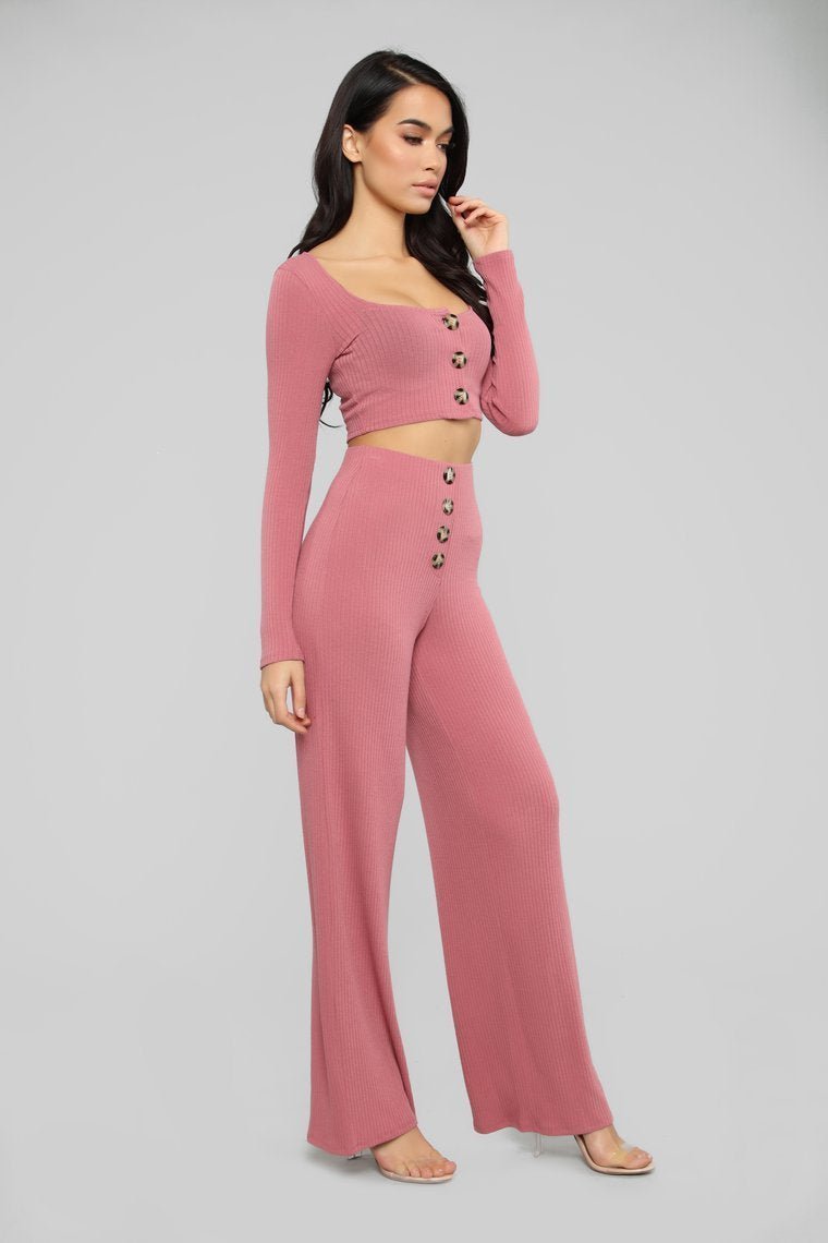 Snuggle Up To Me Pant Set - Mauve - jameswhite001
