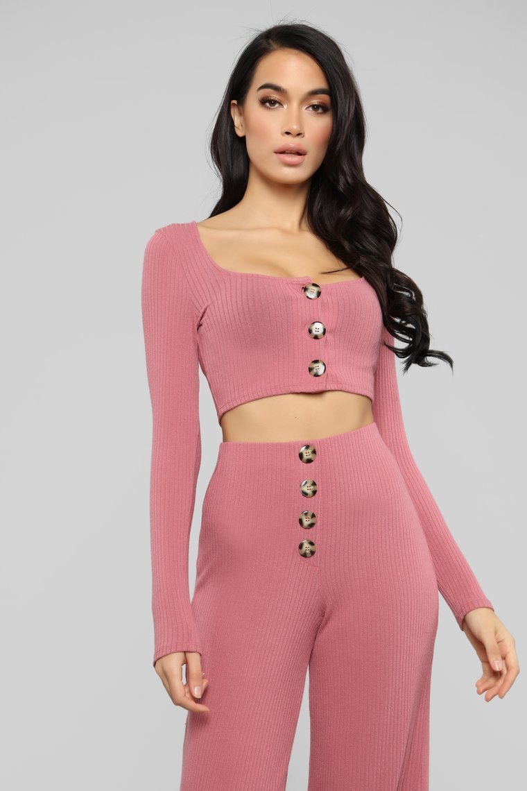 Snuggle Up To Me Pant Set - Mauve - jameswhite001