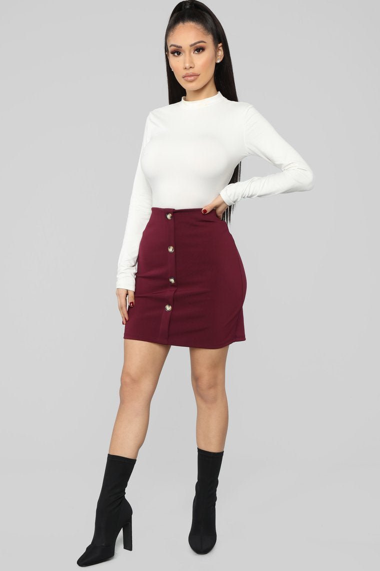 So Buttoned Up Skirt - Burgundy - jameswhite001