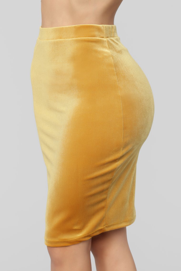 Softest Touch Velvet Skirt - Mustard - jameswhite001