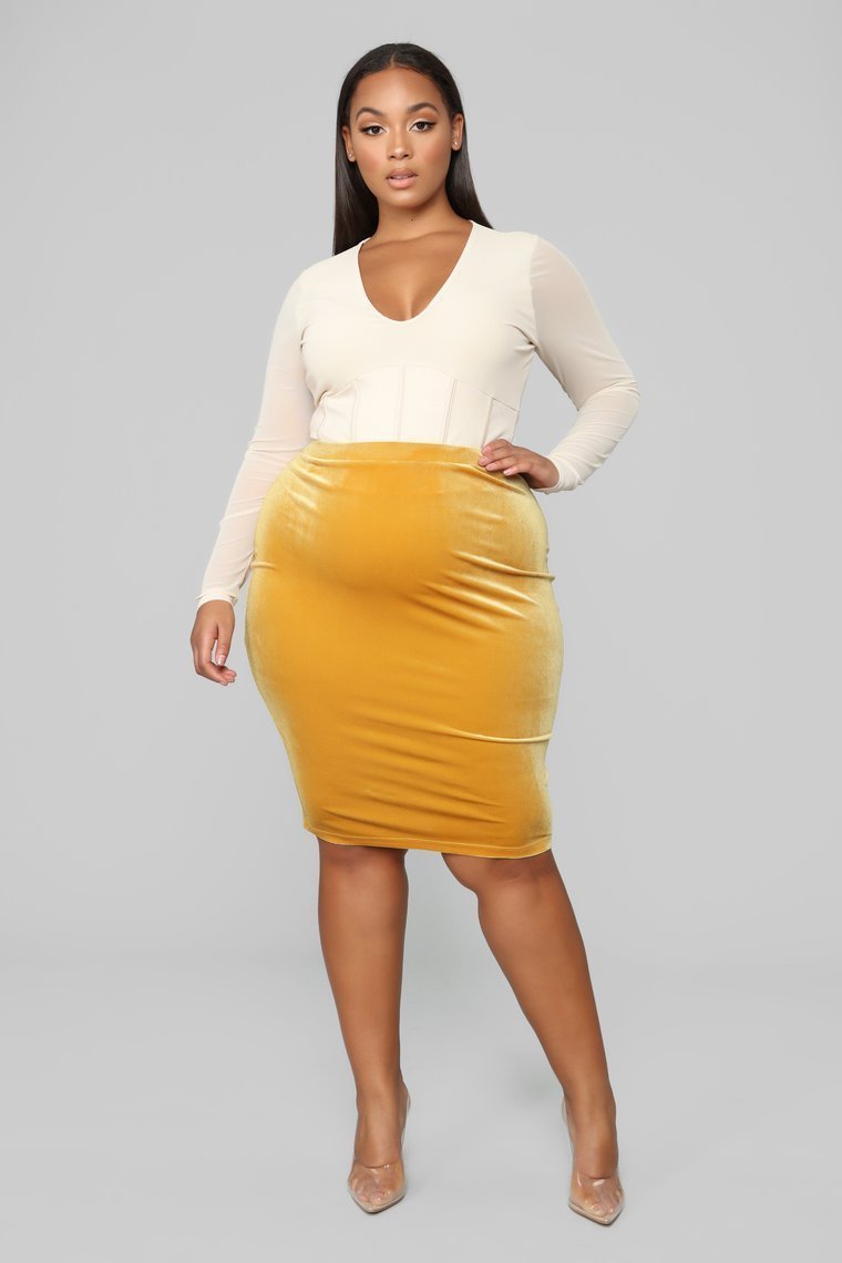Softest Touch Velvet Skirt - Mustard - jameswhite001
