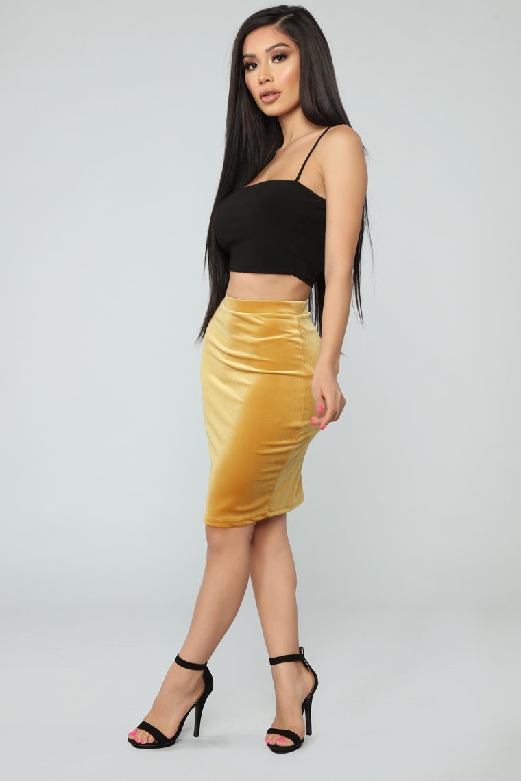 Softest Touch Velvet Skirt - Mustard - jameswhite001