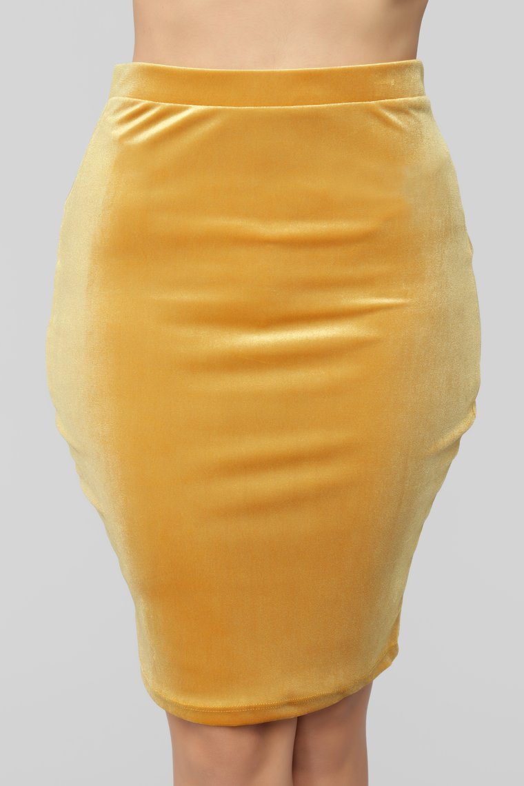 Softest Touch Velvet Skirt - Mustard - jameswhite001