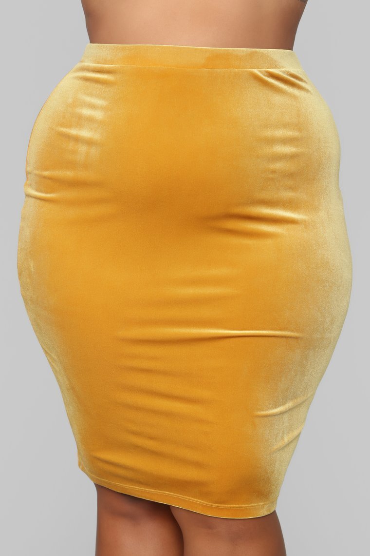 Softest Touch Velvet Skirt - Mustard - jameswhite001