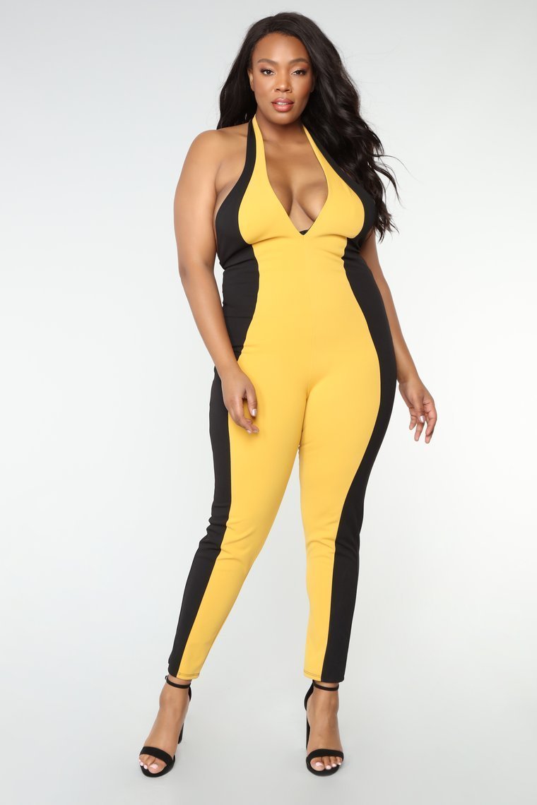 Speed Limit Colorblock Jumpsuit - Mustard/Black - jameswhite001