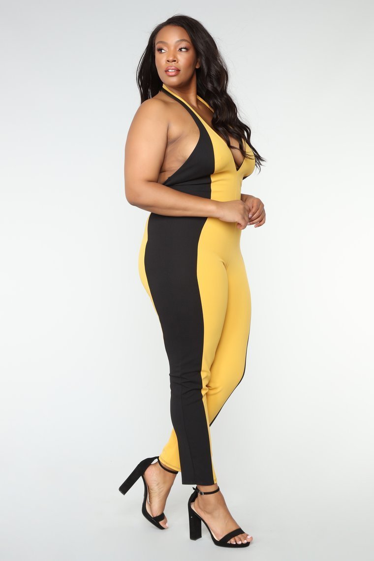 Speed Limit Colorblock Jumpsuit - Mustard/Black - jameswhite001